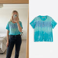 Ananda One Size Turquoise Blue Tie-Dye Button Front Blouse Top oversized
