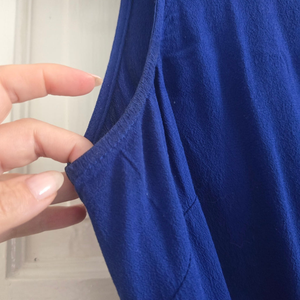 Betty Jackson Black Royal Blue Sleeveless Dress with Tie Waist Size 12