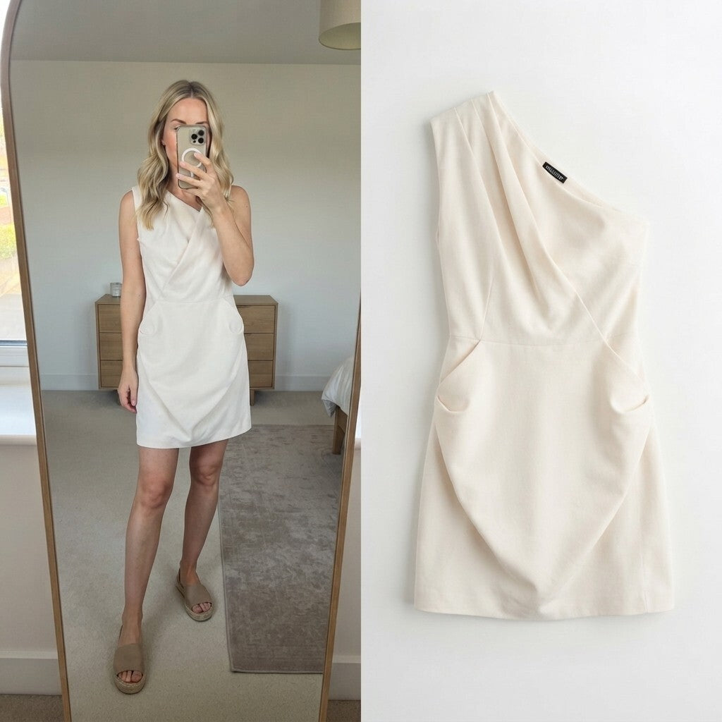 Spotlight by Warehouse One Shoulder Cream Mini Dress UK 12