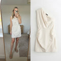 Spotlight by Warehouse One Shoulder Cream Mini Dress UK 12