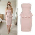 Boohoo BNWT Faye Bandeau Belted Peplum Midi Dress in Stone, UK Size 10