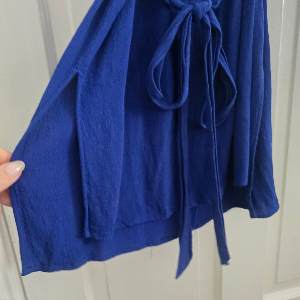 Betty Jackson Black Royal Blue Sleeveless Dress with Tie Waist Size 12
