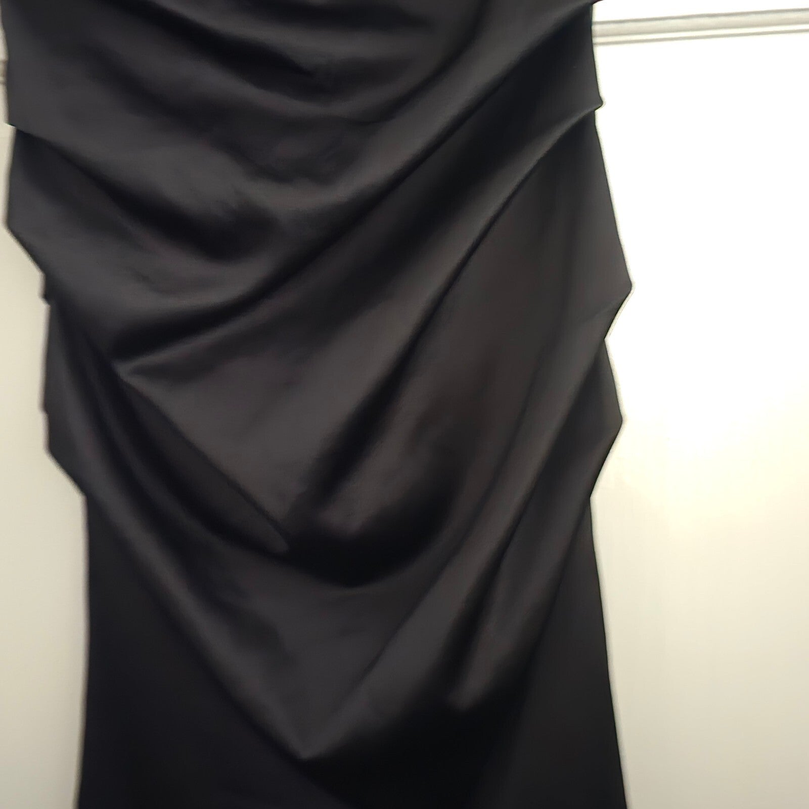 Louis Chin Madgay Boutique Black Satin Ruched Party Midi Dress UK8 glam cocktail