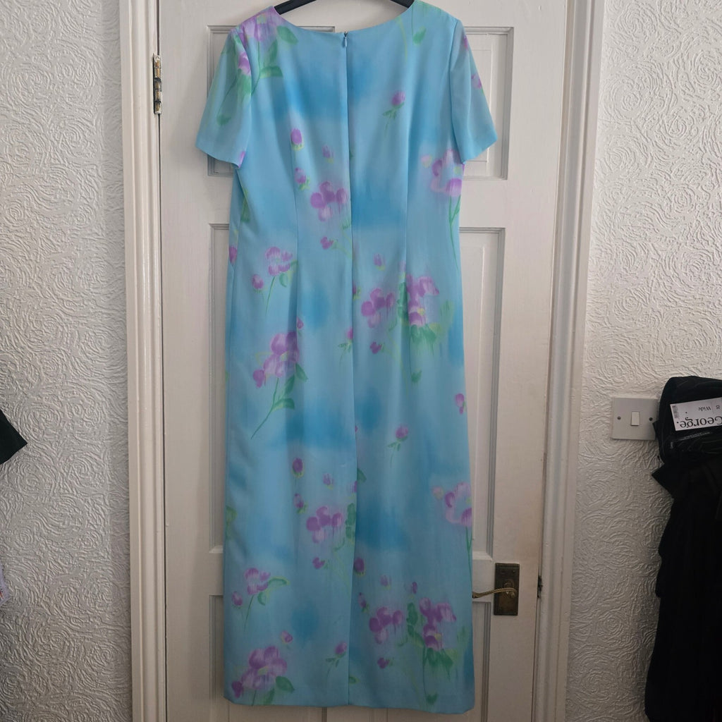 Jacques Vert Light Blue Floral Mid-Length Dress Size UK 12, wedding, glam,