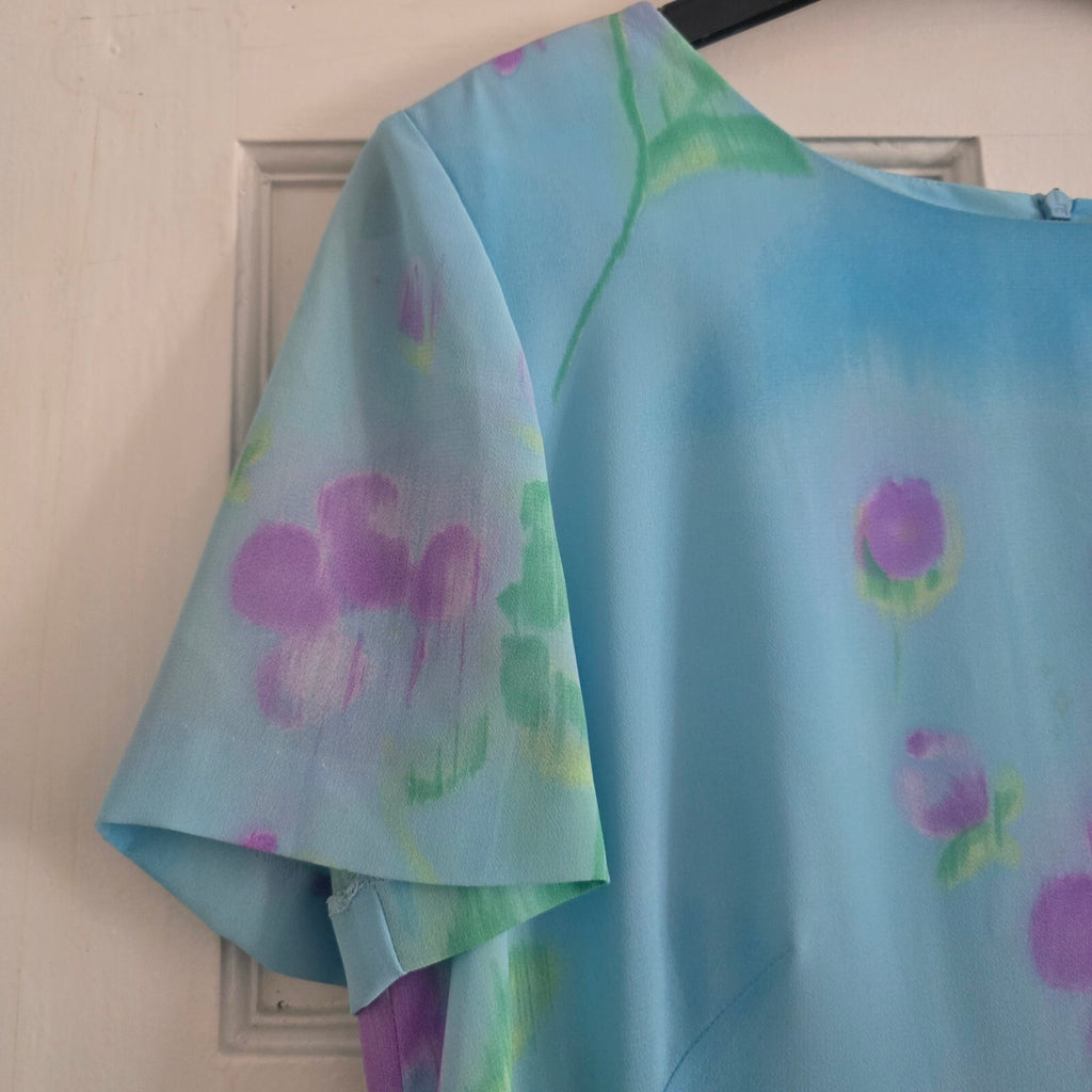 Jacques Vert Light Blue Floral Mid-Length Dress Size UK 12, wedding, glam,