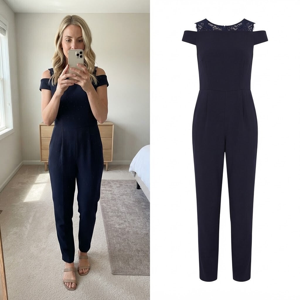Reiss Night Navy Nicky Lace Back Jumpsuit UK 10 / US 6, BNWT, Luxury, Party