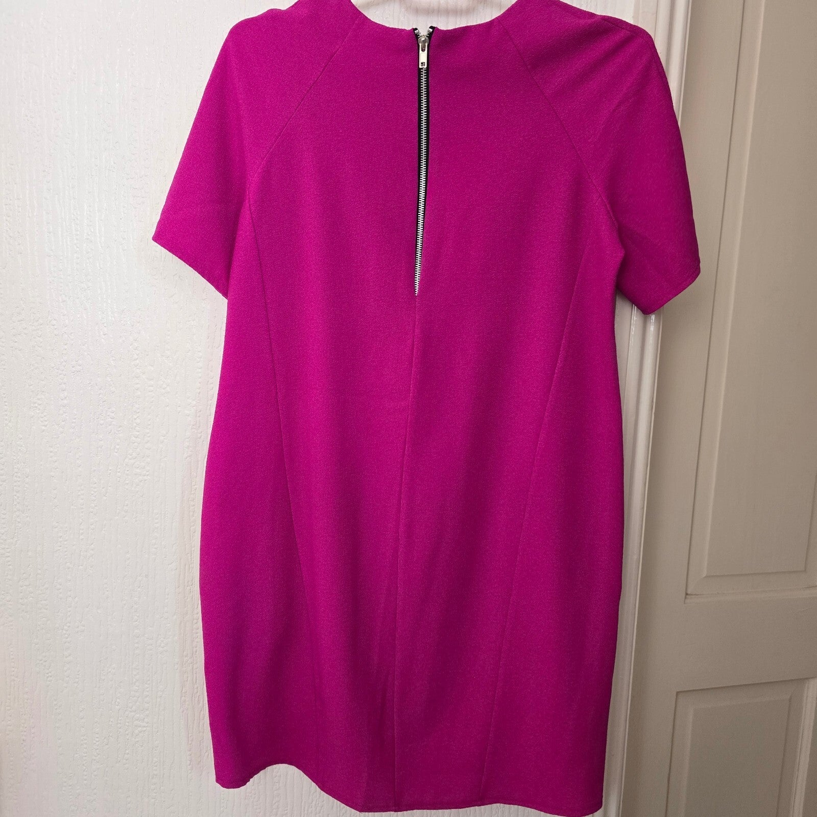 AD LIB Bright Pink Short Sleeve Shift Dress with Front Pockets, size 12