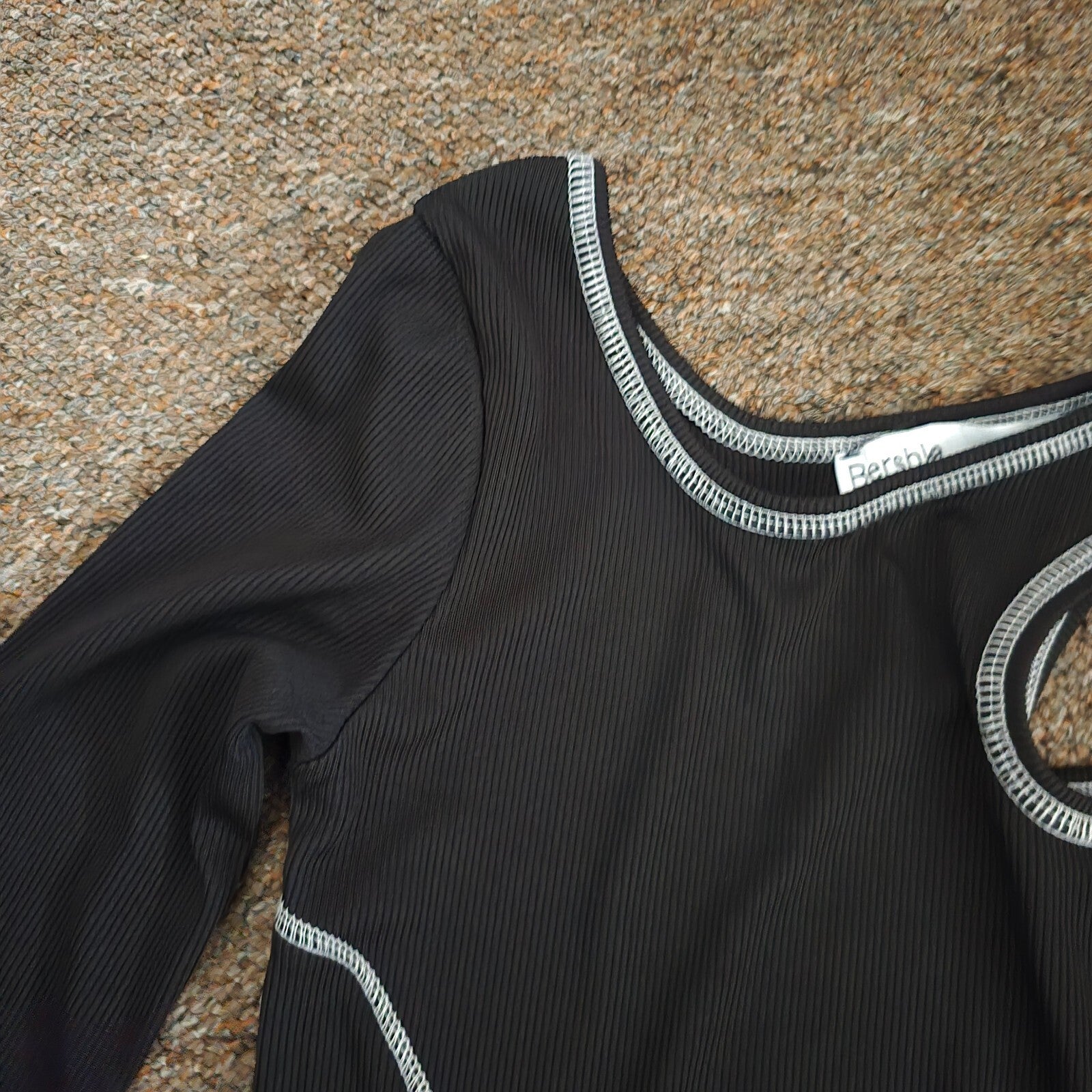 Bershka Black Asymmetric Cutout Long Sleeve Top XS