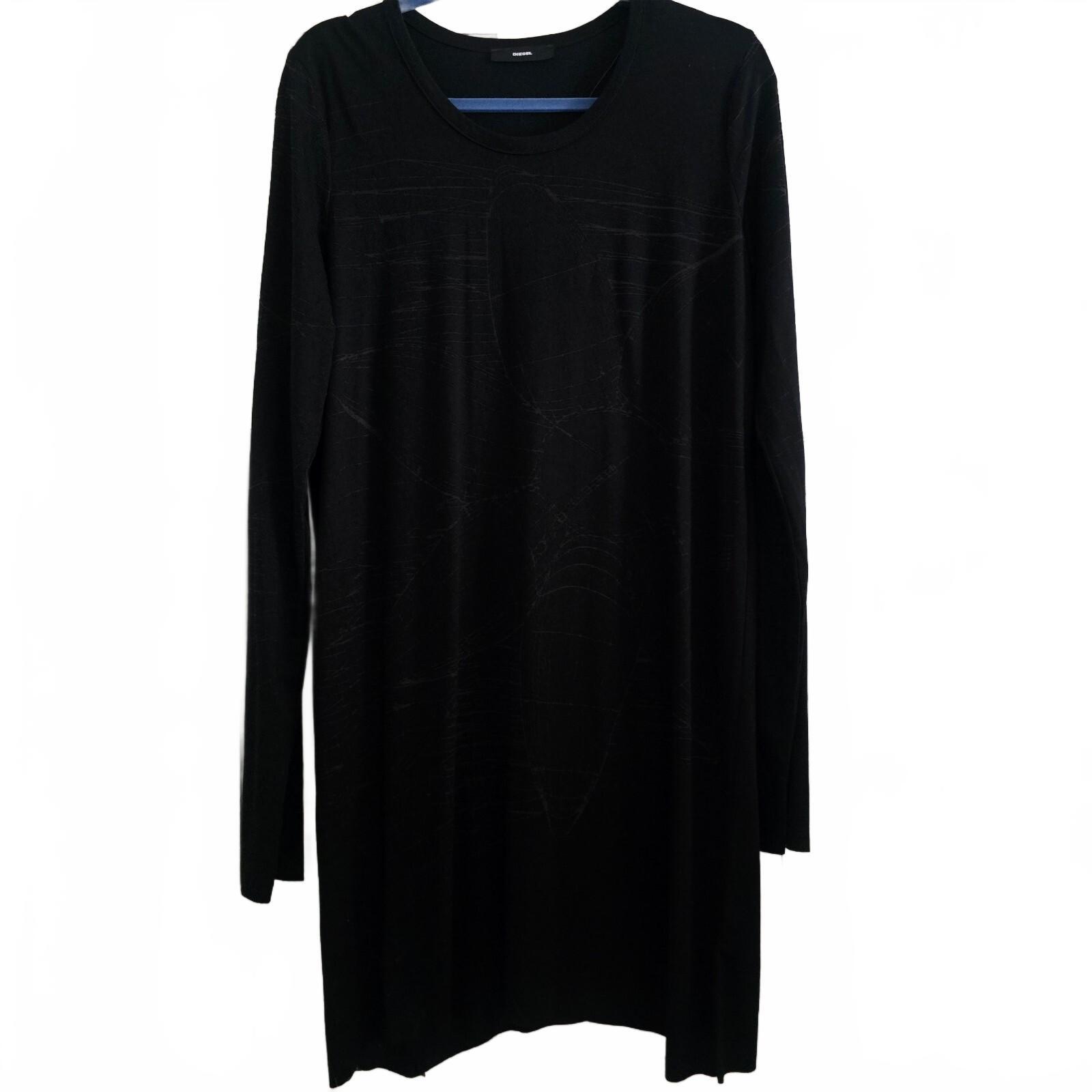 Diesel Black Long Sleeve V-Neck Dress with Subtle Pattern, relaxed fit, L