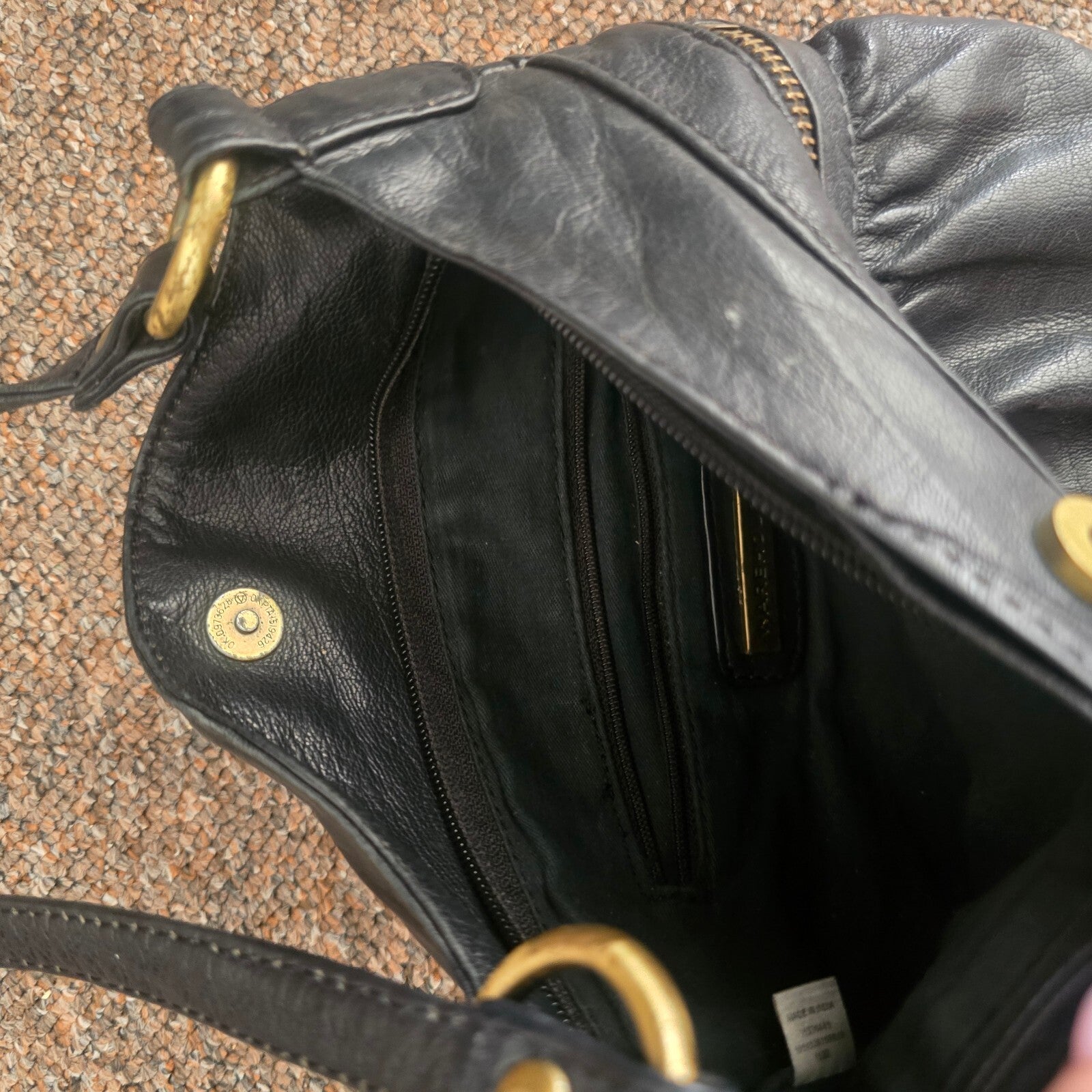 Warehouse Small Black Leather Crossbody Bag with Tassel Detail