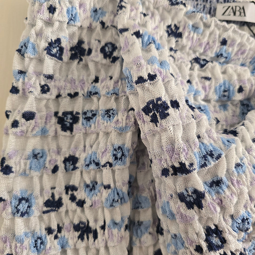 Zara Floral Smocked Off-Shoulder Crop Top Size S, BNWT, bandeau, strapless