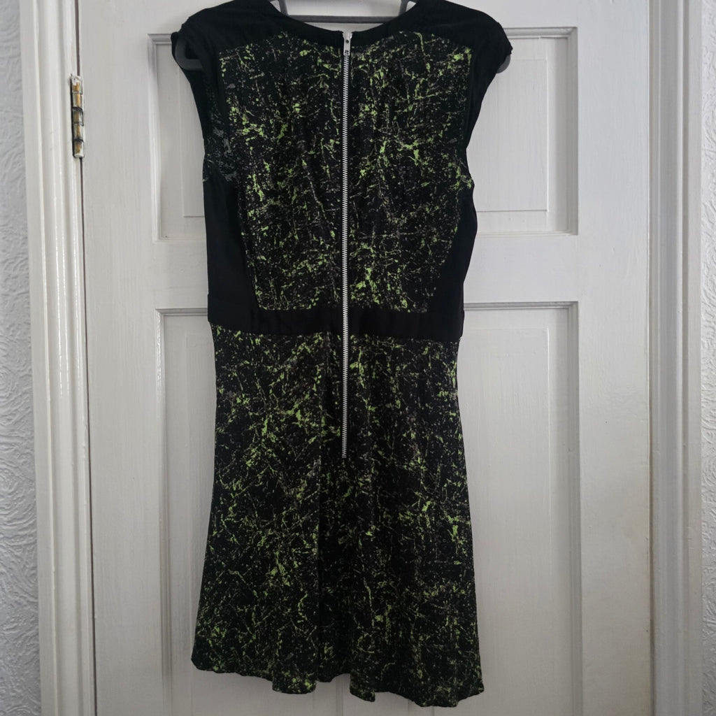 Warehouse UK12 Viscose Patterned Dress with Zip Back, formal, fit and flare