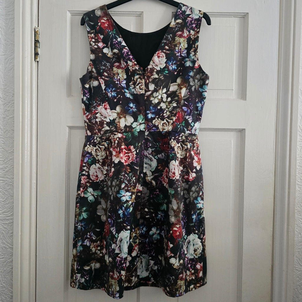 Warehouse Floral Sleeveless Dress UK 12, fit and flare, wedding guest, mini