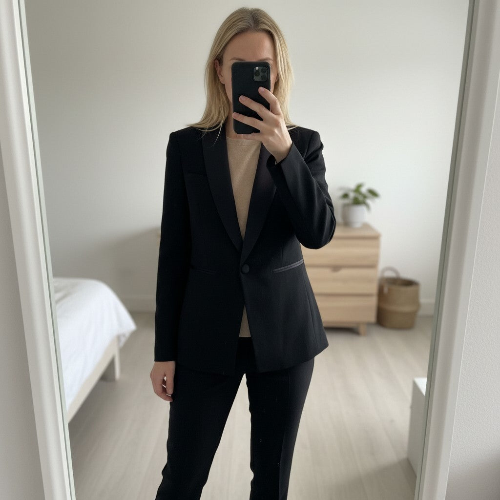 Dorothy Perkins black single breasted blazer tuxedo jacket, Satin detailing, size 6