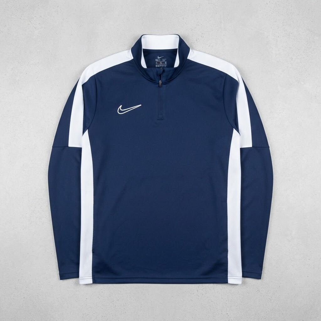 Nike Dri-FIT Navy Blue and White Long Sleeve Sports Top Size M, Mens, Unisex