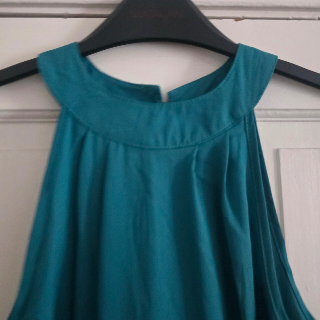 Teal Sleeveless High-Low Dress with Button Back Closure, Size Medium
