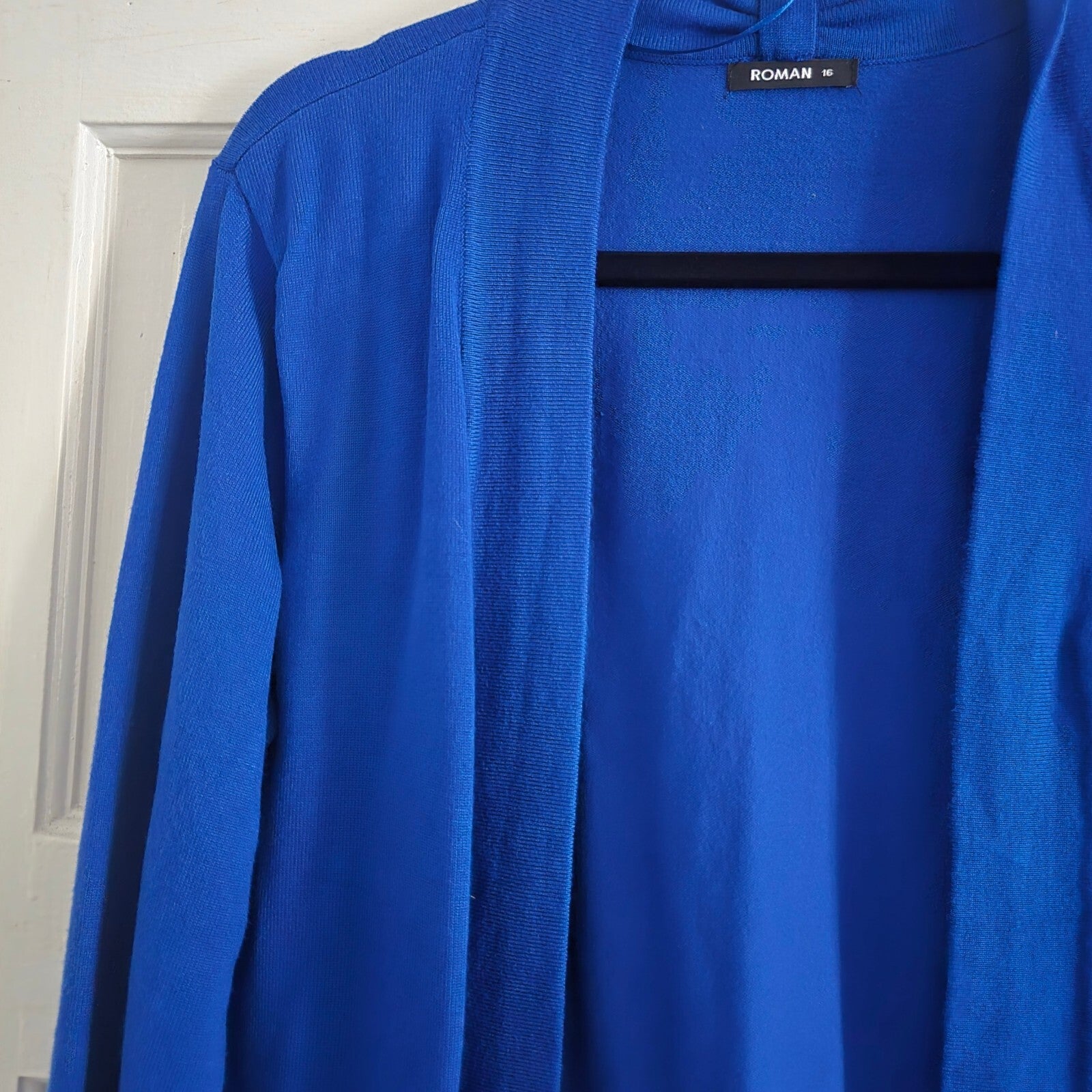 Roman Women's Cobalt Blue Open Front Cropped Cardigan Size 16