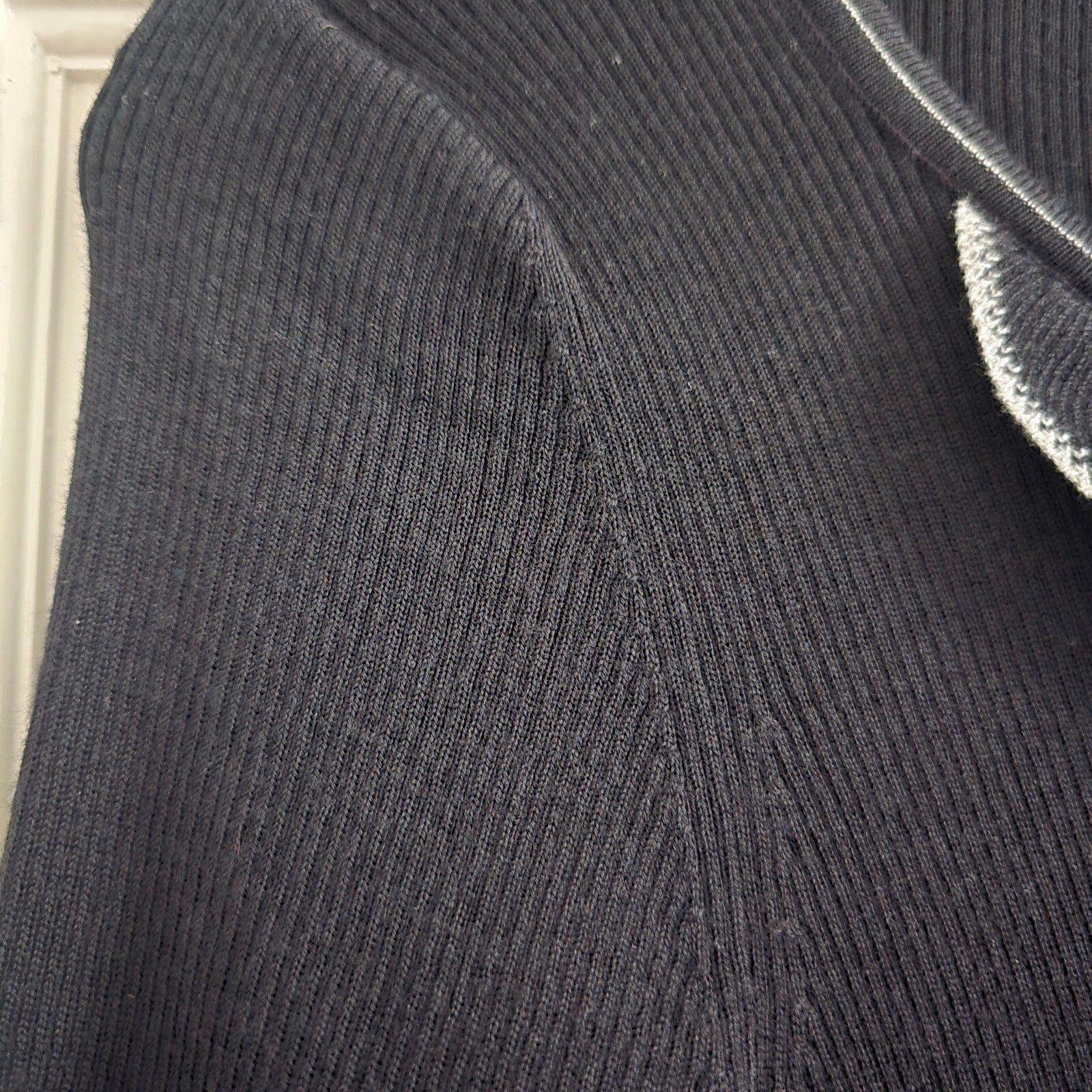 Per Una Black Ribbed Knit Midi Dress with Ruffled Collar and Belt, BNWT, size 14