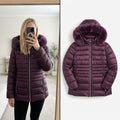 Per Una Deep Purple Puffer Jacket with Faux Fur Hood and Down lining, warm, 14