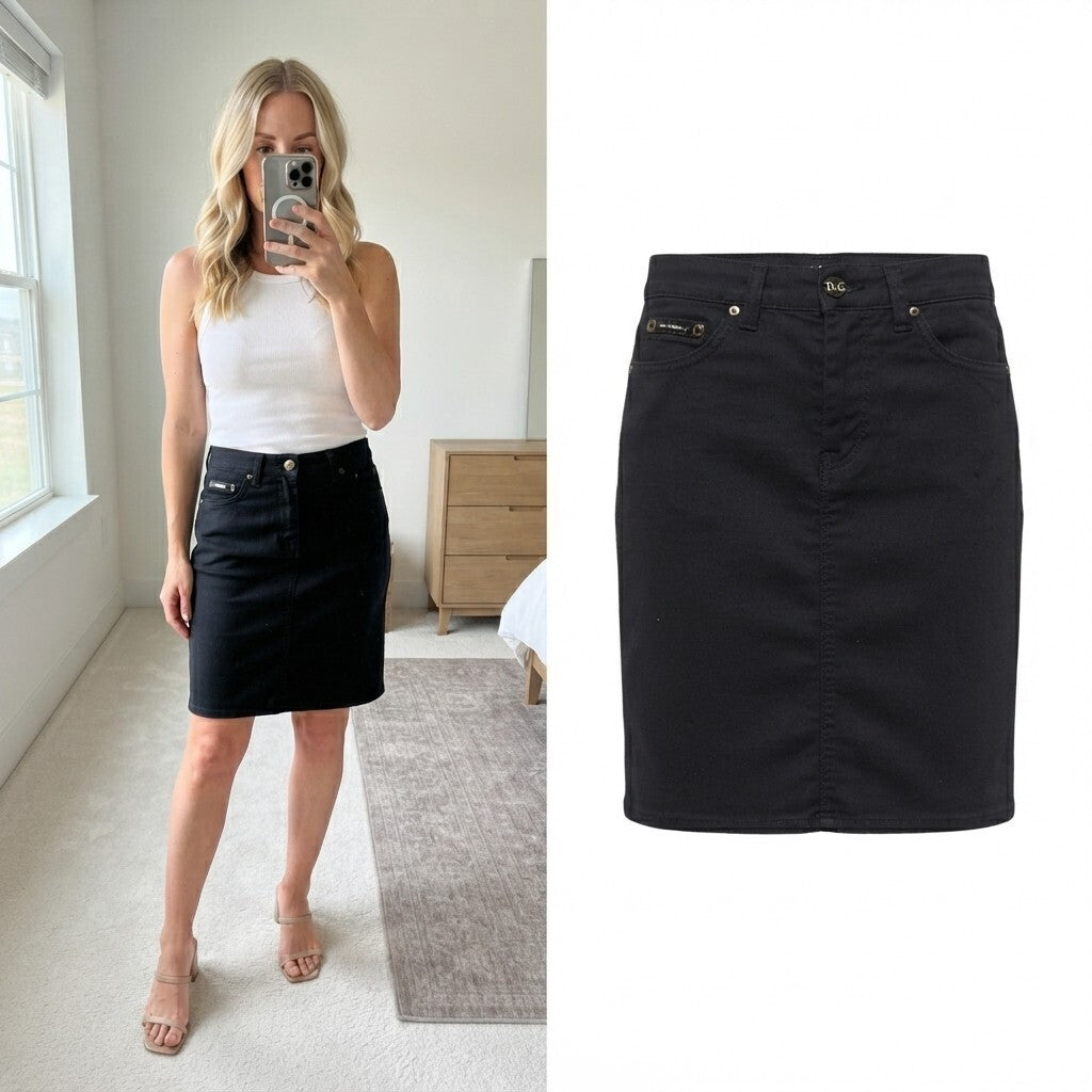 Dolce&Gabbana Washed Black Denim Style Pencil Skirt Size 12/30" vintage designer