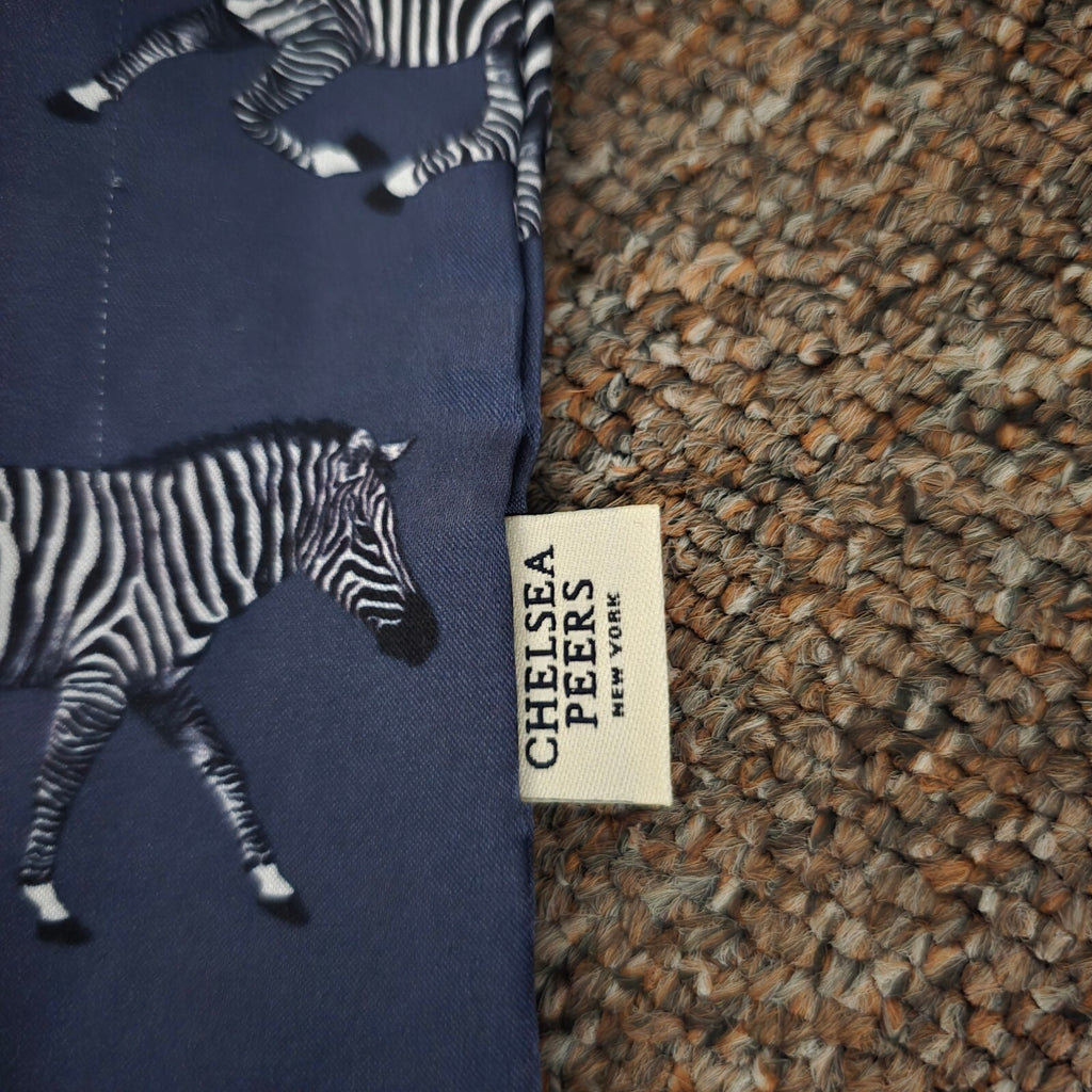 Chelsea Peers Navy Blue Zebra Print Satin Set - Pillowcase, Eye Mask etc Luxury