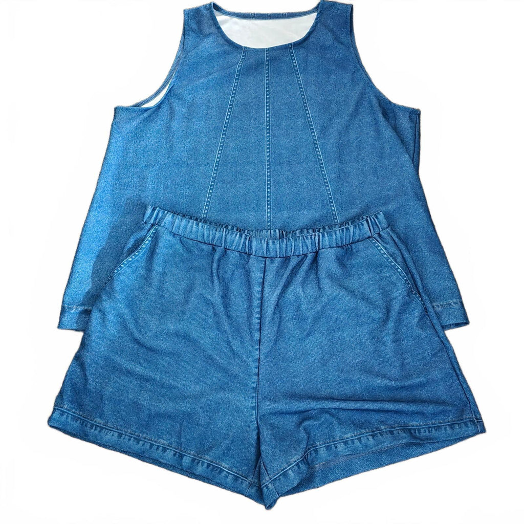 Blue Denim Sleeveless Top and Shorts Set, Coord, Matching Set, size 2XL 18/20