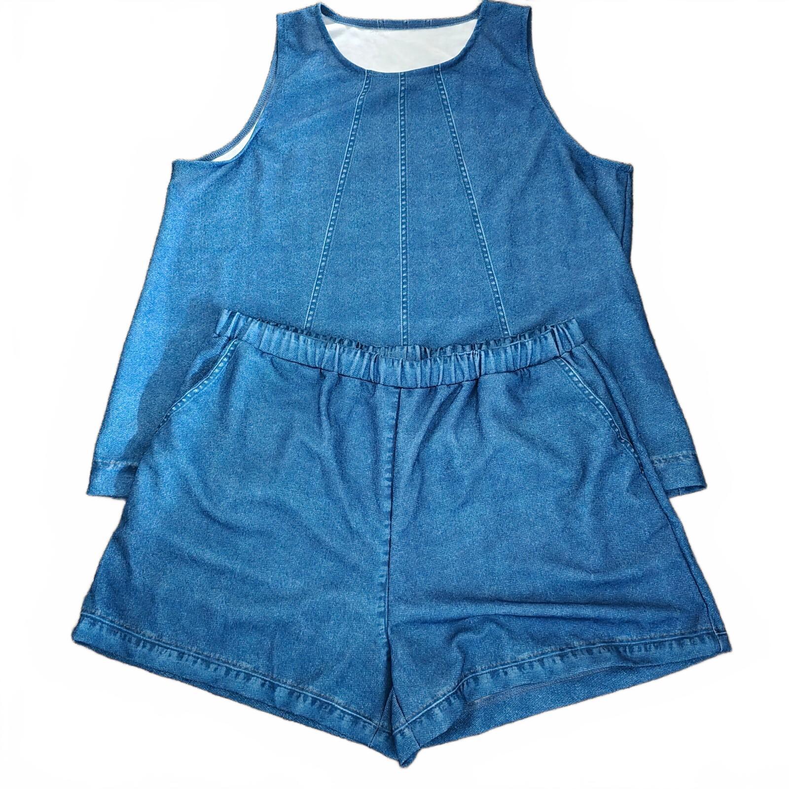 Blue Denim Sleeveless Top and Shorts Set, Coord, Matching Set, size 2XL 18/20