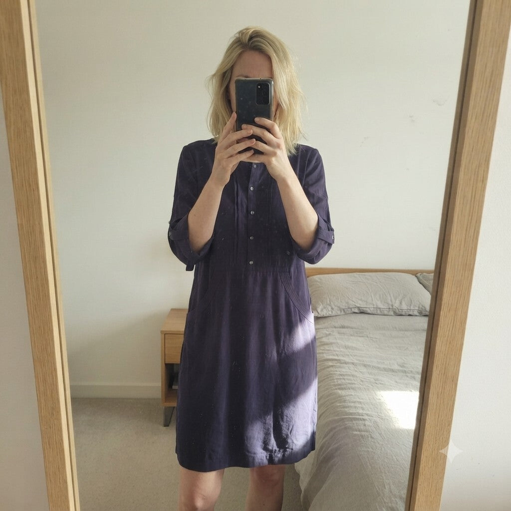 Autograph Blackberry Purple Button-Up Dress UK 8, relaxed fit, pockets, tunic