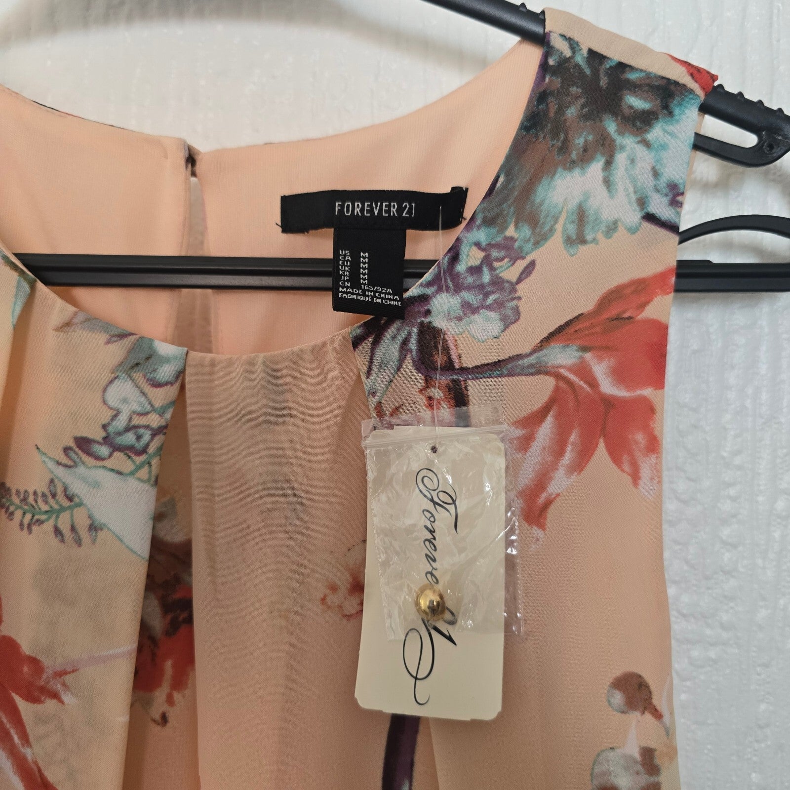 Forever 21 Peach Floral Sleeveless Dress with Ruffle Detail, BNWT, size M