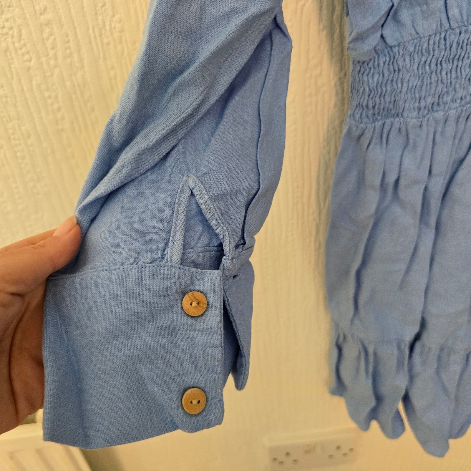 Zara Light Blue Linen Viscose Blend Shirt Dress with Button Detail, Collar, XL