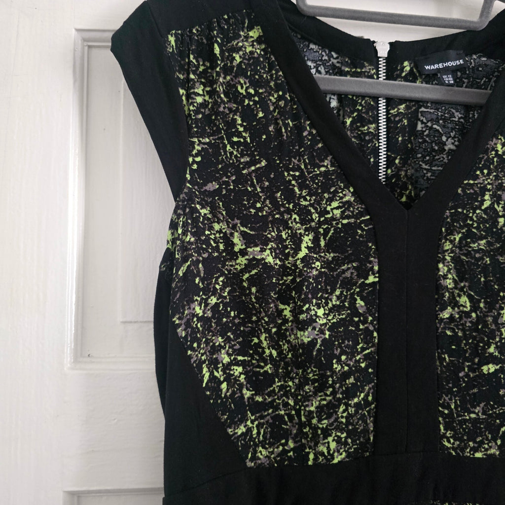 Warehouse UK12 Viscose Patterned Dress with Zip Back, formal, fit and flare