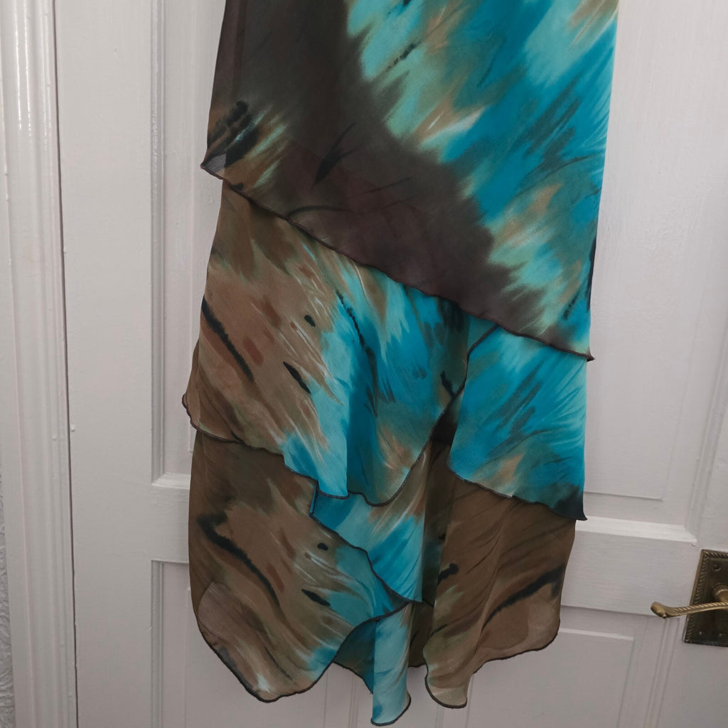 Per Una Elegant Blue and Brown Tie-Dye Layered Midi Dress Size 12, wedding, glam