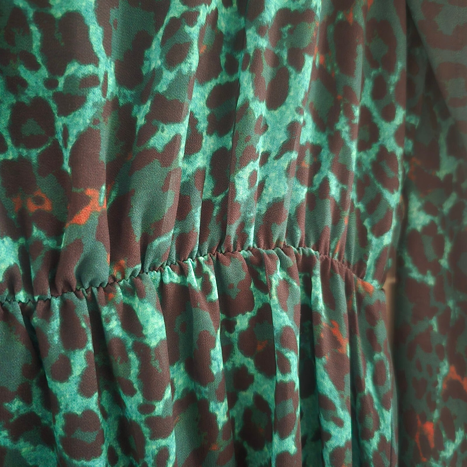 IZABEL London Green and Brown Animal Print Long Sleeve Dip Hem Dress size 12