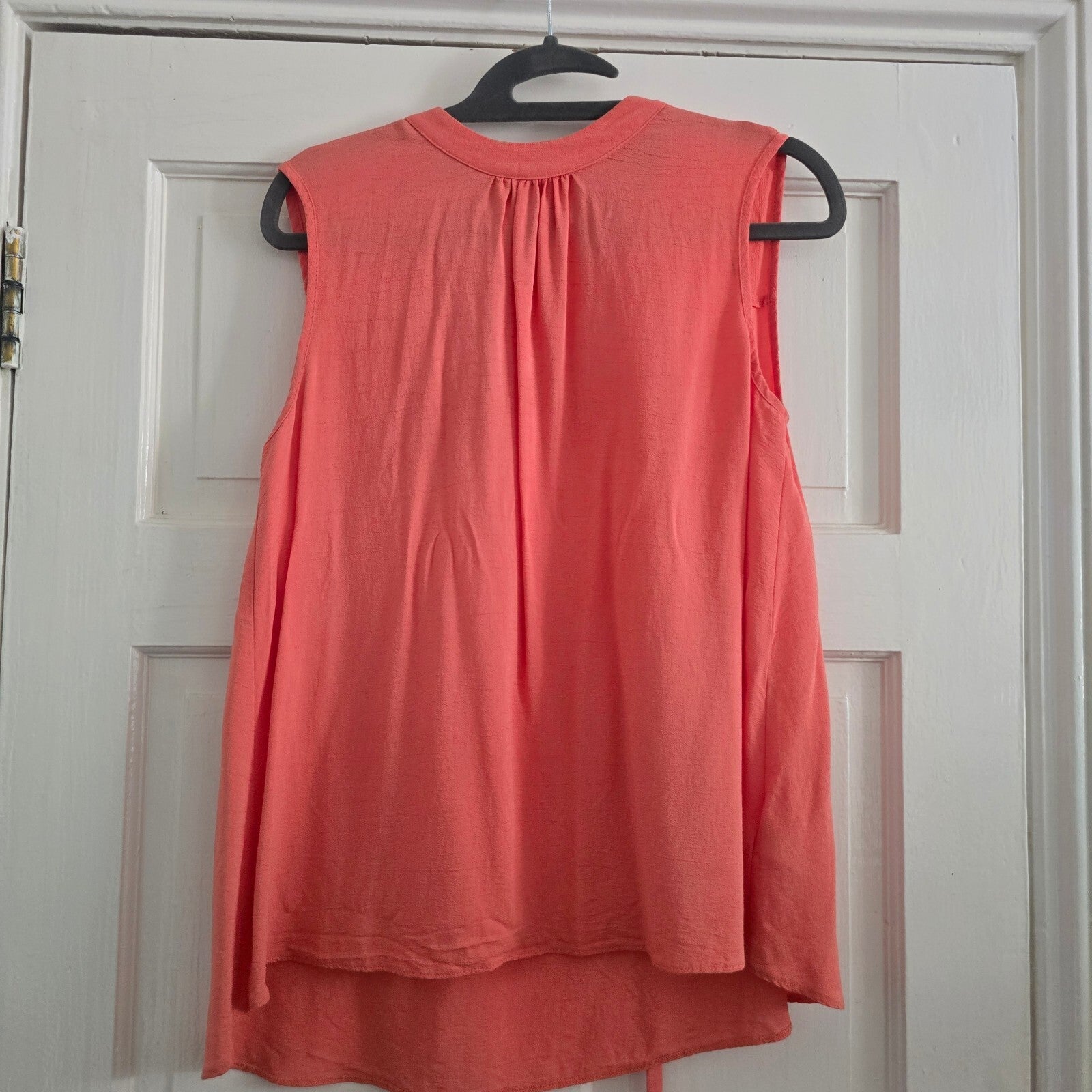 Warehouse Sleeveless Coral Viscose Top Blouse, Tie back neck, UK 10