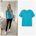 Blue Short Sleeve Knit Cardigan with Heart Buttons - Regular 16, loose fit