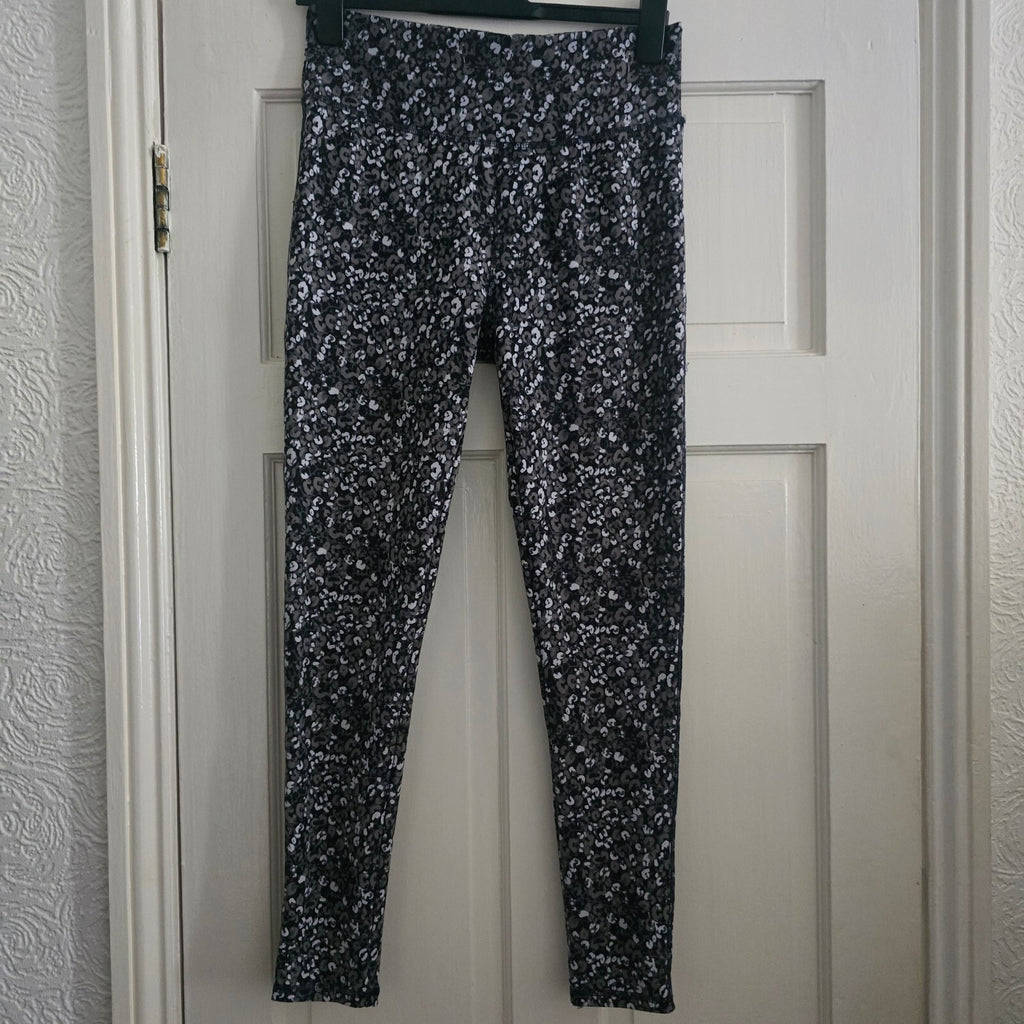 F&F Active Women's Medium Black and Grey Leopard Print Leggings gym activewear