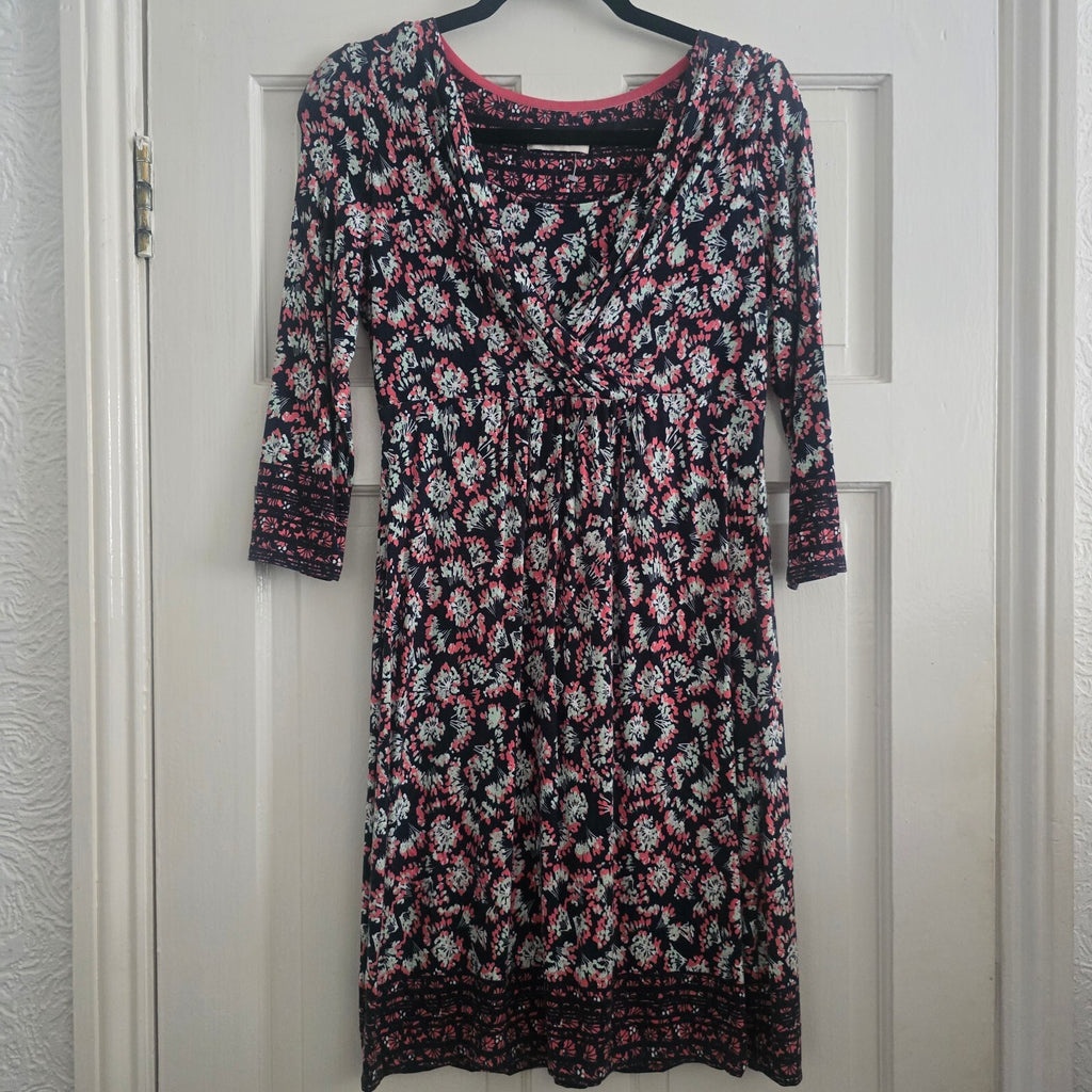 Per Una Floral Print V-Neck Dress with 3/4 Sleeves, size 12, jersey stretch soft
