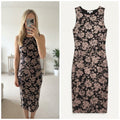 Apricot Black and Beige Floral Sleeveless Midi Dress UK14, jersey, soft, bodycon