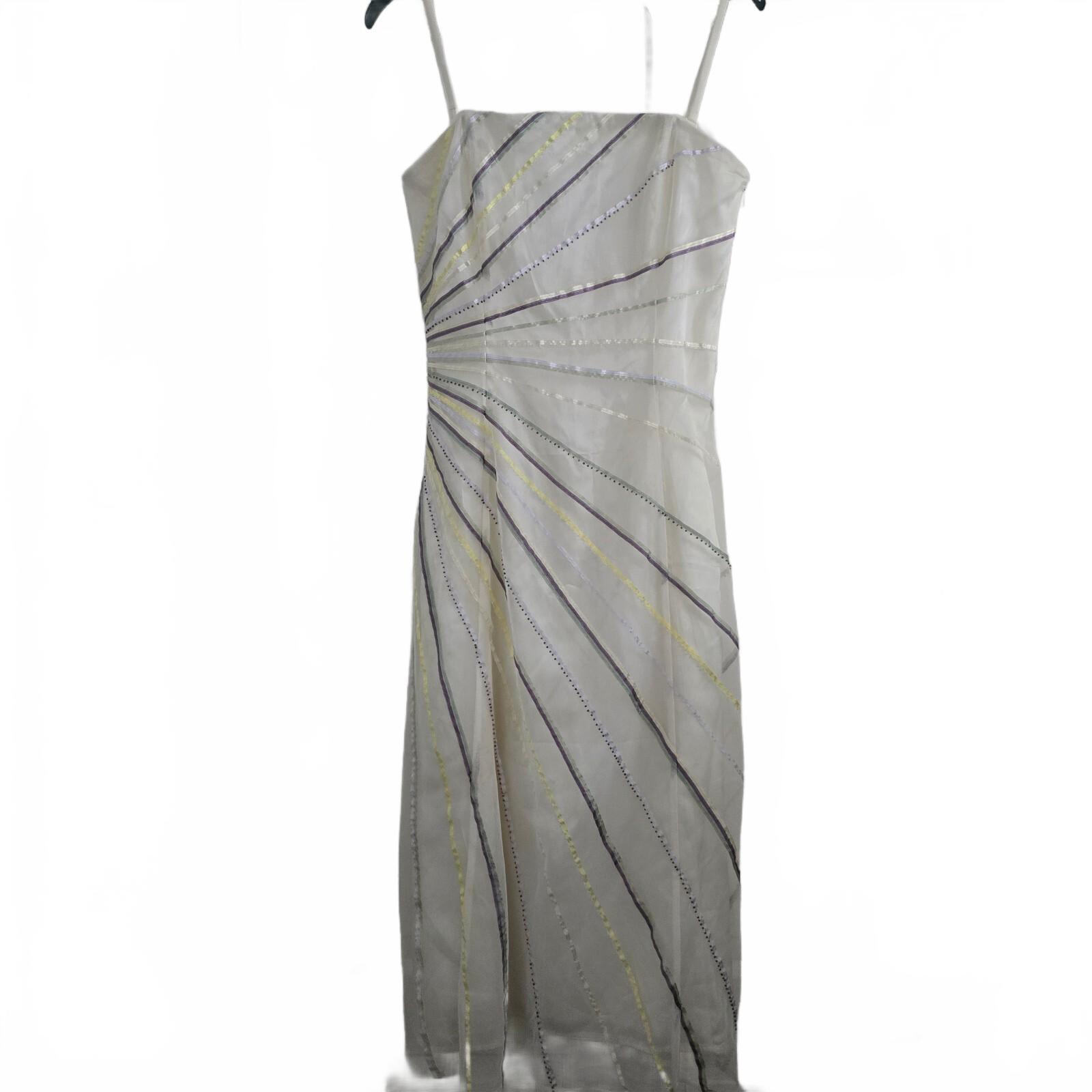 Coast Vintage Elegant White Evening Dress with Multicolour Striped Detail Size 8