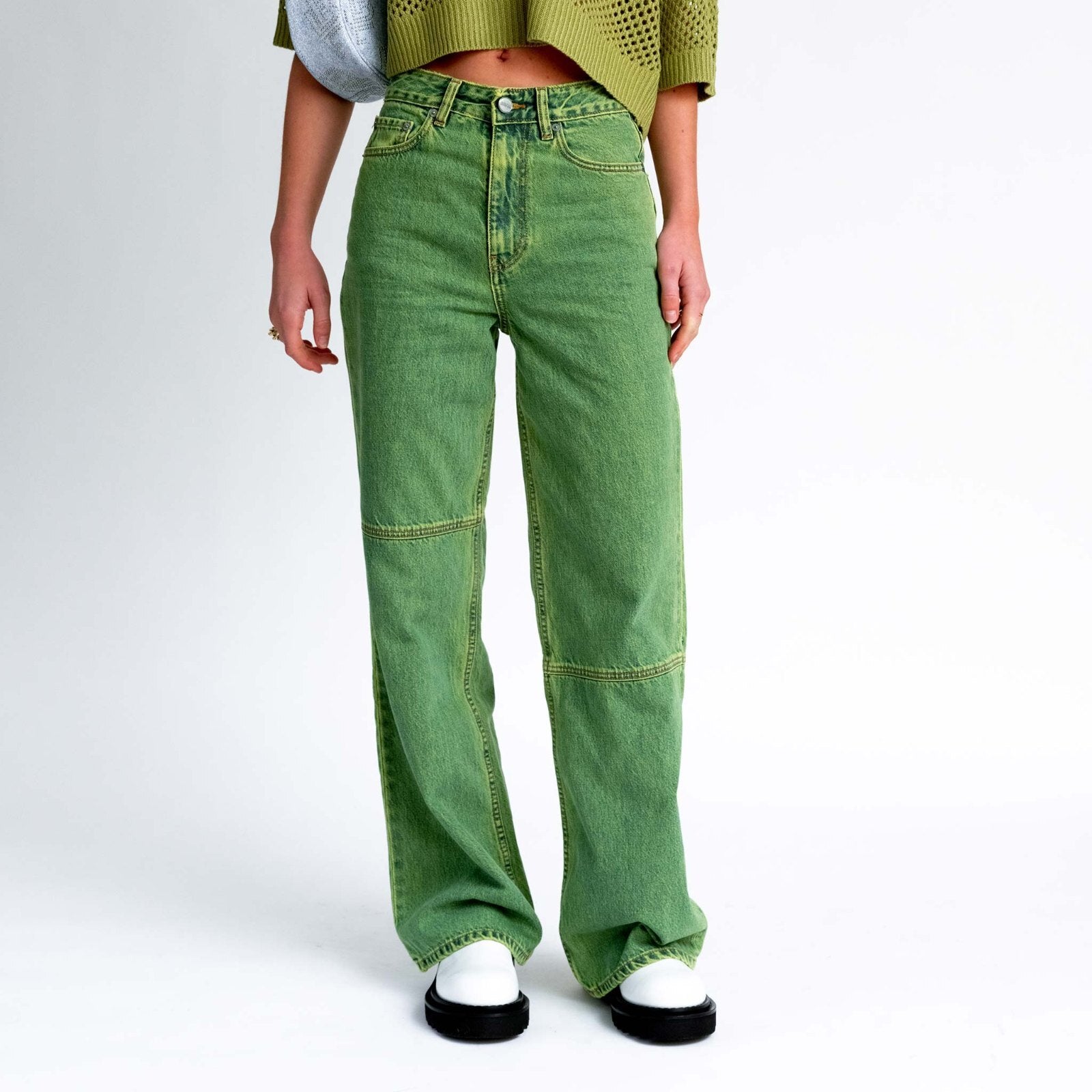 Ganni Green High-Rise Wide Leg Jeans Size 24 retro vintage rare denim