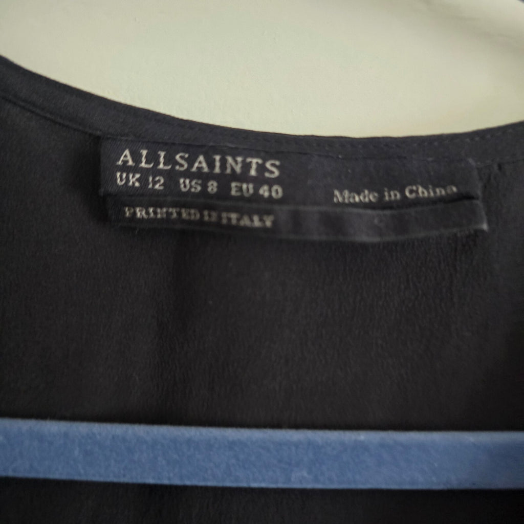 AllSaints Air Lyde Black and White 100% Silk Dress UK 12, drape, soft, relaxed