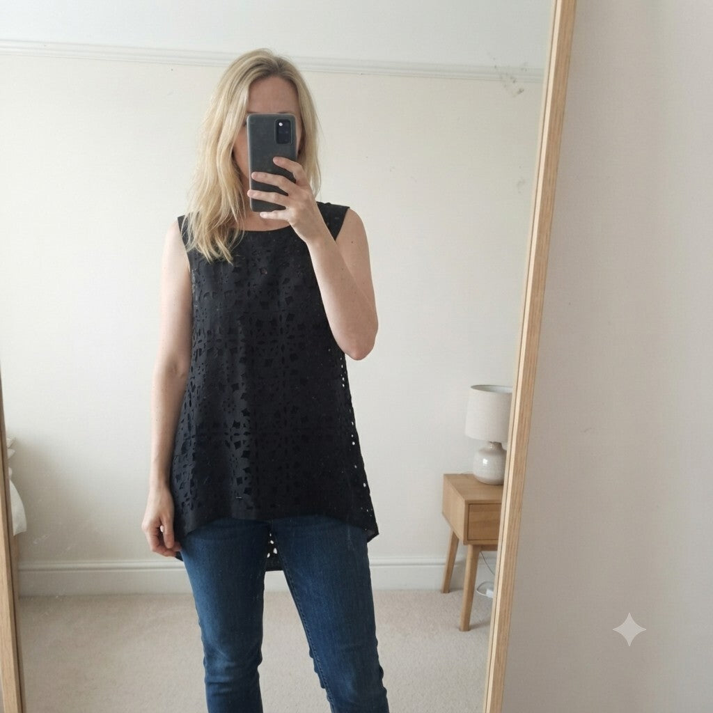 Zara Collection Black Sleeveless Cutout Overlay Tunic Top, size M