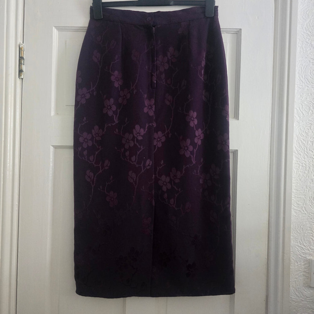 Elegant Purple Floral Jacquard Two-Piece Skirt Button-Up Blouse Suit Set Coord