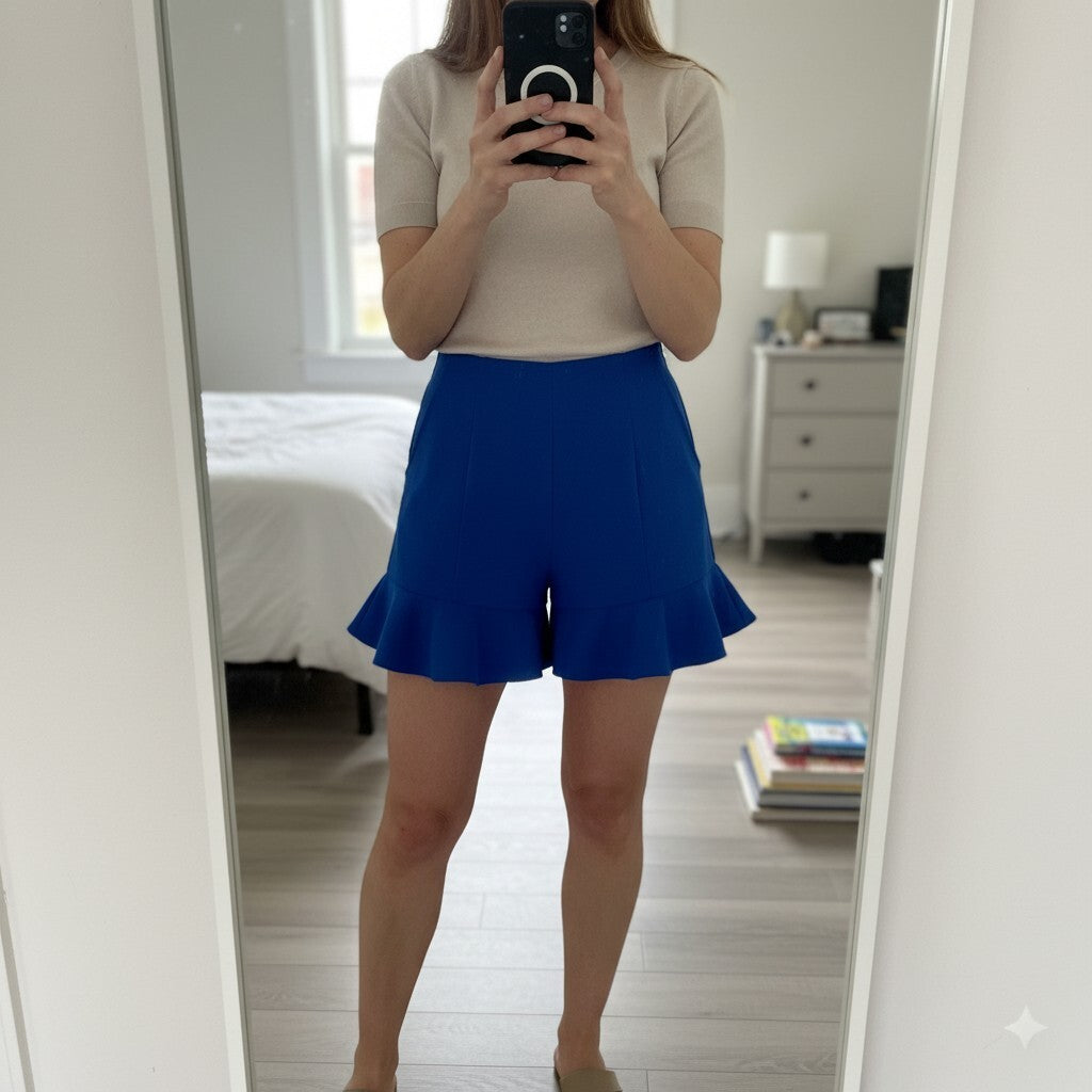 BNWT Cobalt blue high waisted Ruffle shorts, Berksha, size 10