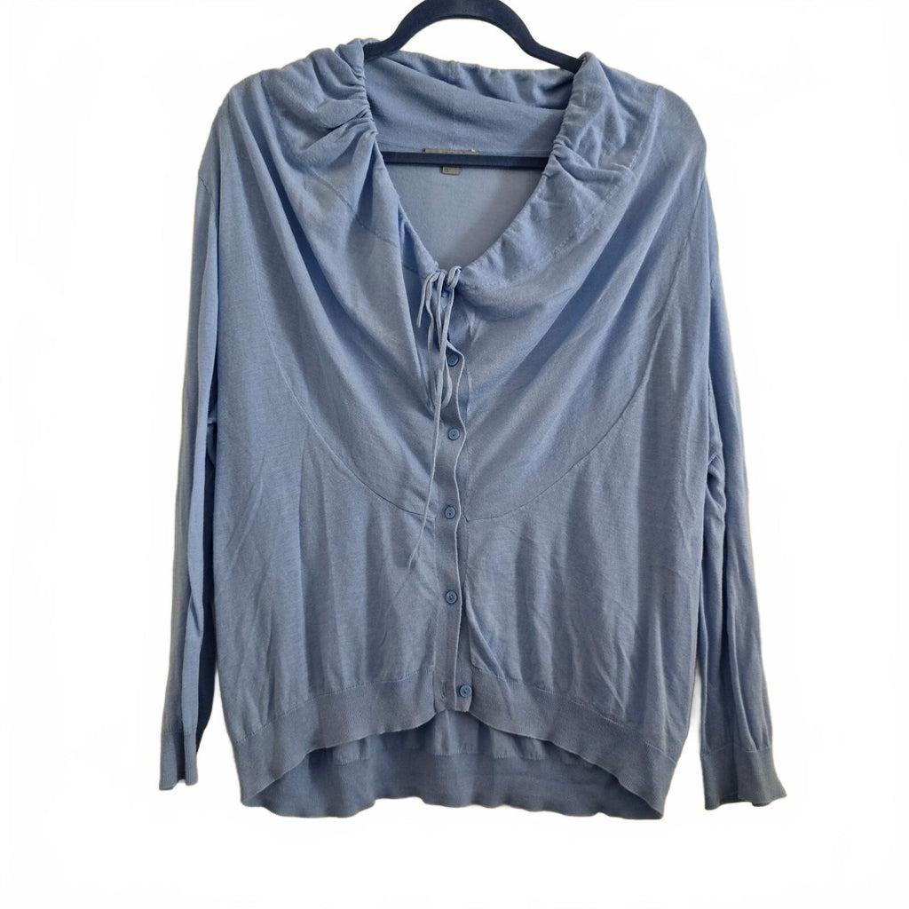 COS Light Blue Cotton Button-Up Cardigan with Drawstring Collar Size L, relaxed