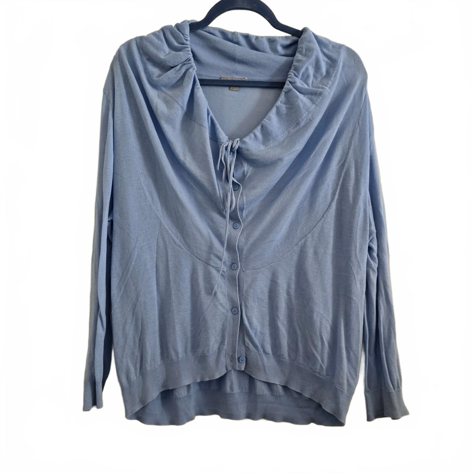COS Light Blue Cotton Button-Up Cardigan with Drawstring Collar Size L, relaxed