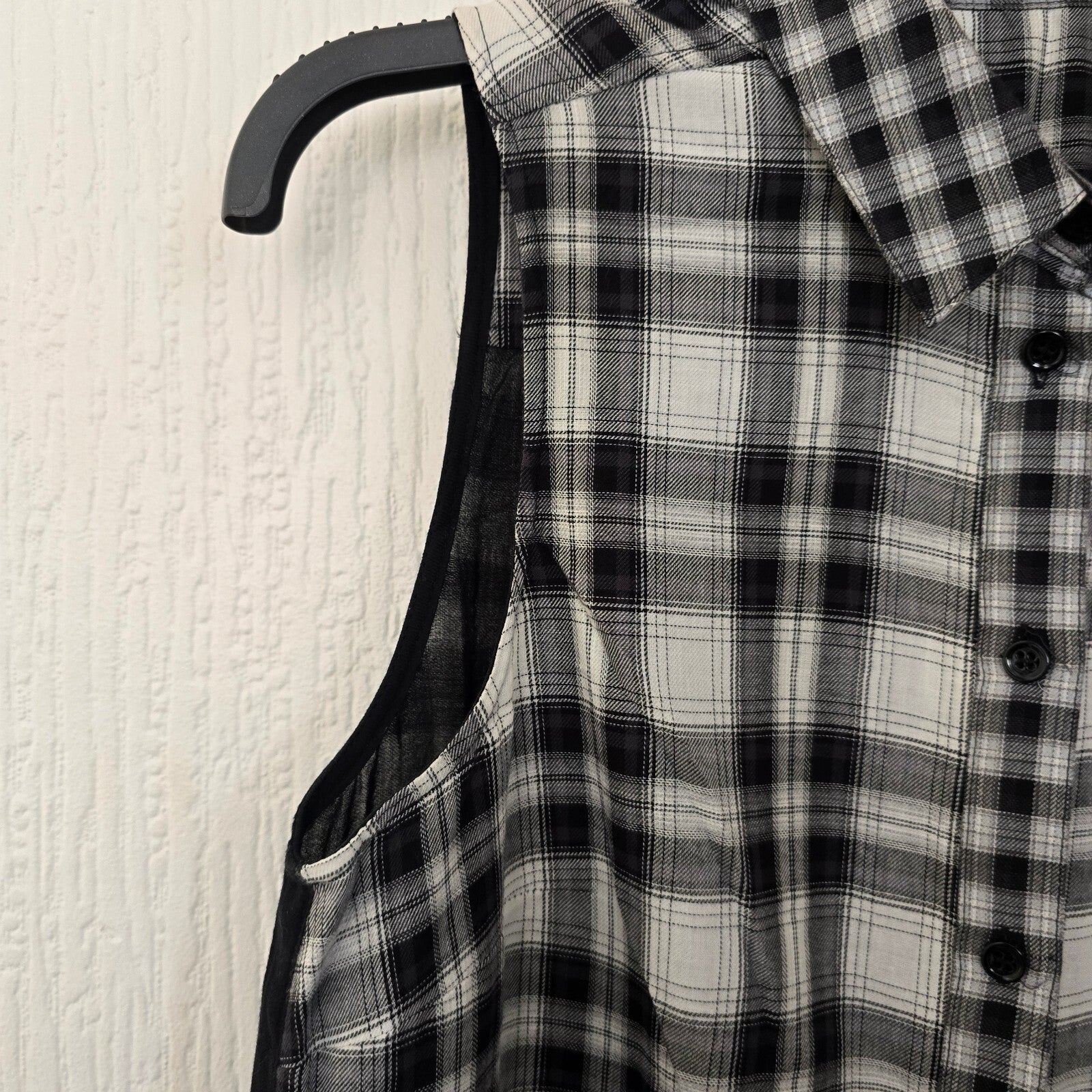 Karen Millen Sleeveless Black and White Checkered Cotton Shirt UK 12, sheer back