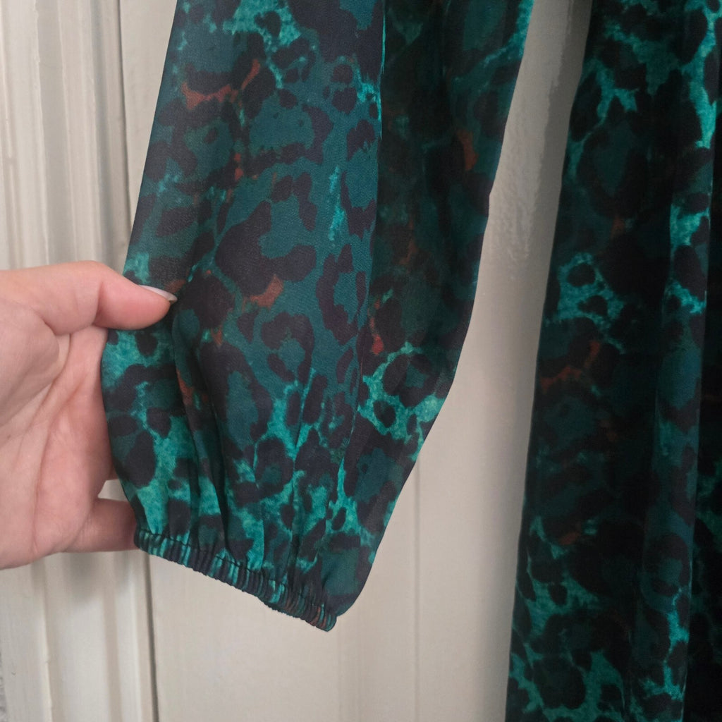 IZABEL London Green and Brown Animal Print Long Sleeve Dip Hem Dress size 12