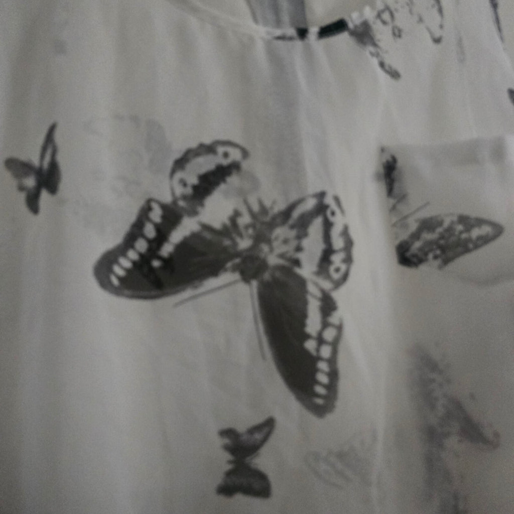 Cameo Rose UK8 EU36 White Butterfly Print Sleeveless Top, lightweight, sheer