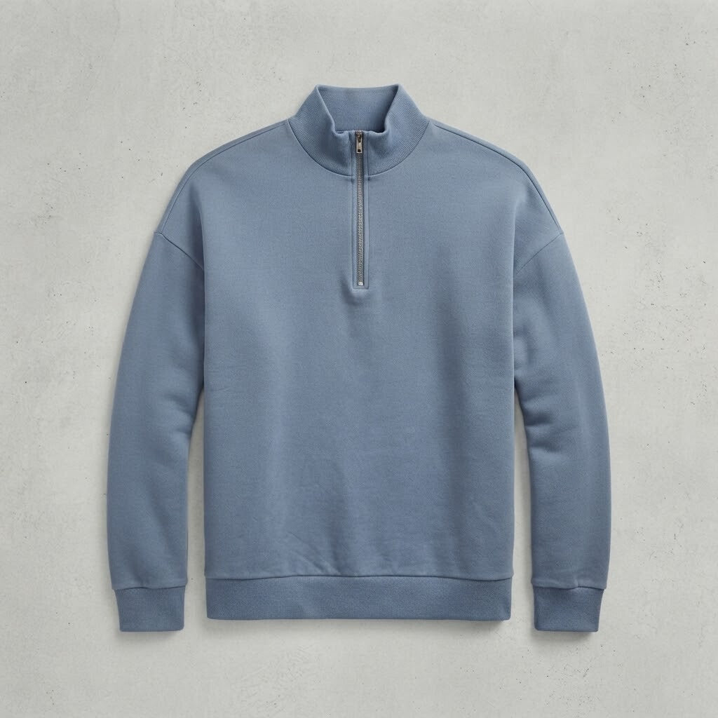 ASOS DESIGN Men's Half Zip Blue Cotton Sweatshirt Jumper, Size M